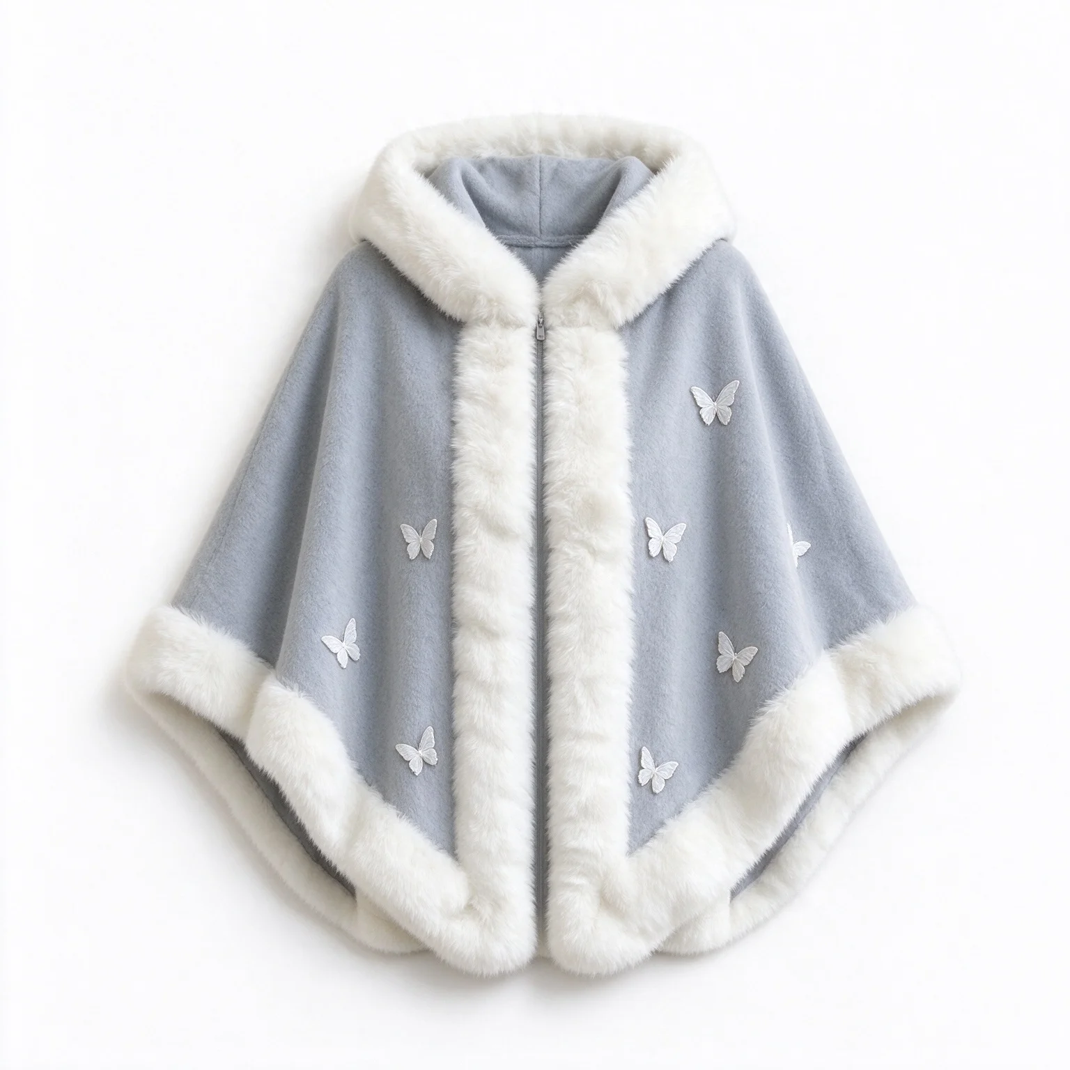 Women Fleece Cape Shawl Butterfly Decor Cape Shawl Faux Fur Trim Winter Wrap for Evening Dresses Wedding Holiday Elegant Outerwe