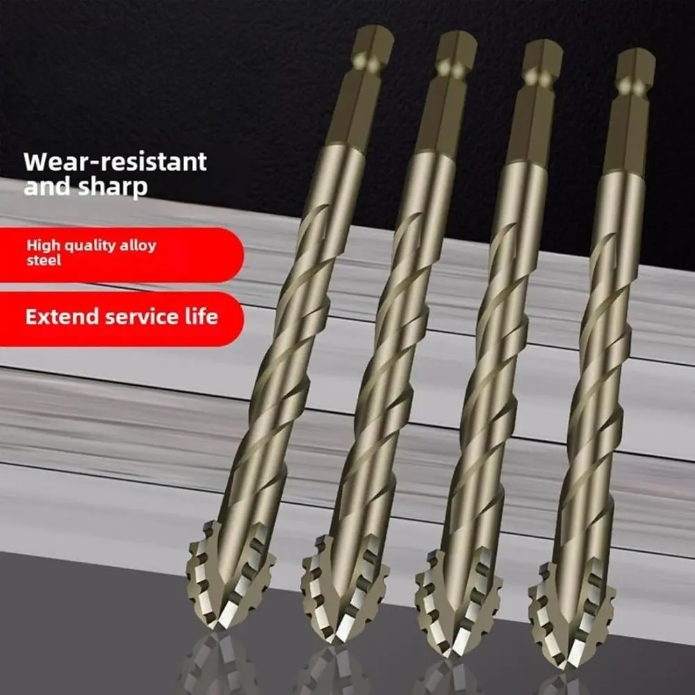 Four-Edged Eccentric Drill Bit Serrated High Hardness Concrete Drill Bit Set Skewed Head Hexagonal Shank Drill Bit Set