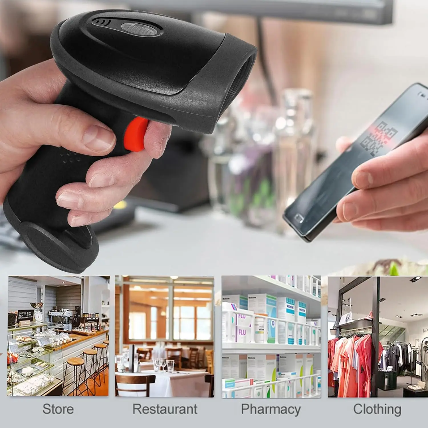 Barcode Scanner 2.4G Wireless / Bluetooth 1D 2D QR Bar Code Reader USB Wired for Warehouse Inventory POS System PC