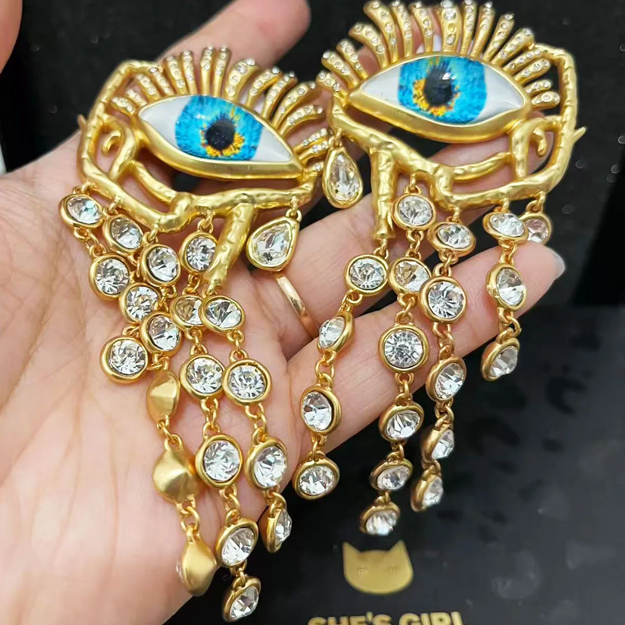 New Jewelry & Accessories Hip Rock Style Abstract Eye-Shaped Crystal Fringed Earrings For Women's Parties & Gifts