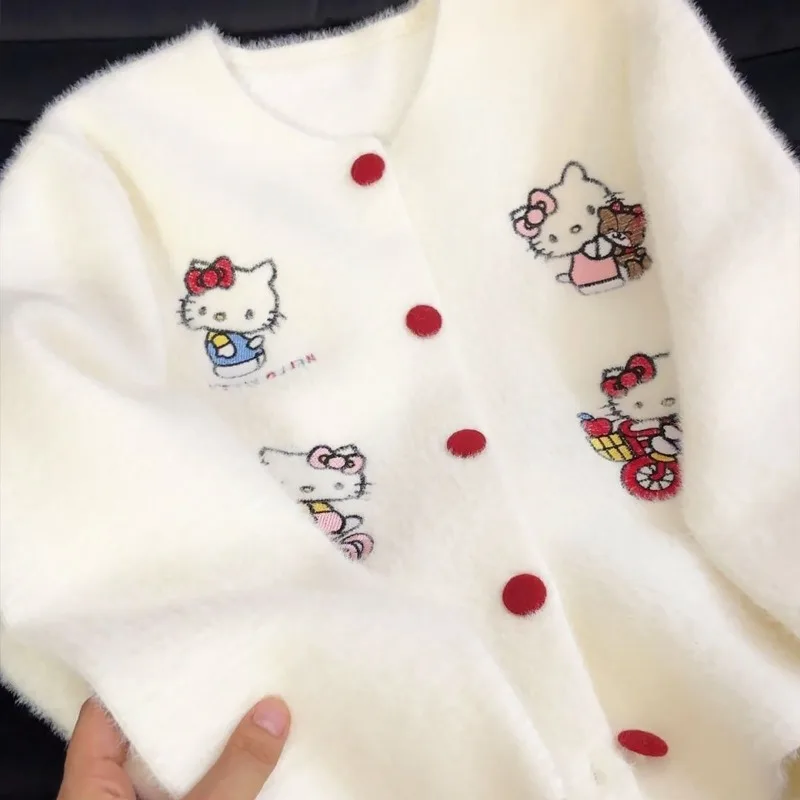 

Kawaii Hello Kitty Sanrio Children Cute Cartoon Comfortable Warm Knitwear Sweater Student Coat Blouse Christmas Gifts for Kids
