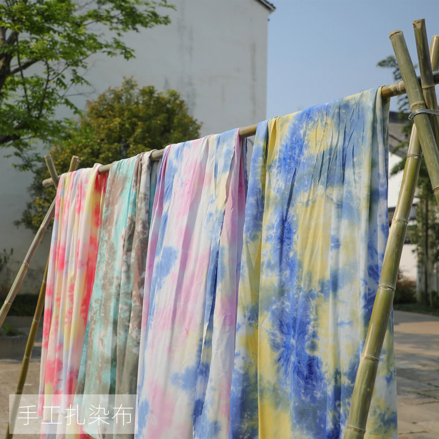 Tie-Dyed Cotton Fabric Handmade Blue Dyed Blooming Pillow Curtain Bed Sheet Clothing Background Decoration  Sewing Fabric