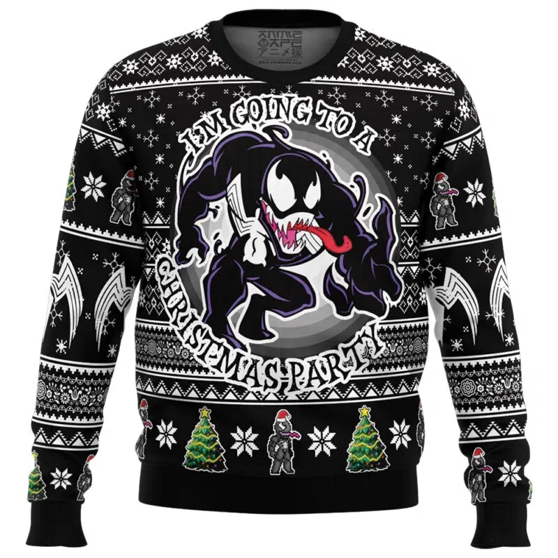 

Marvel Christmas Ugly Sweater Marvel Venom Black and White Cartoon Pixel Style Personalized Men's Sweater Festive Atmosphere