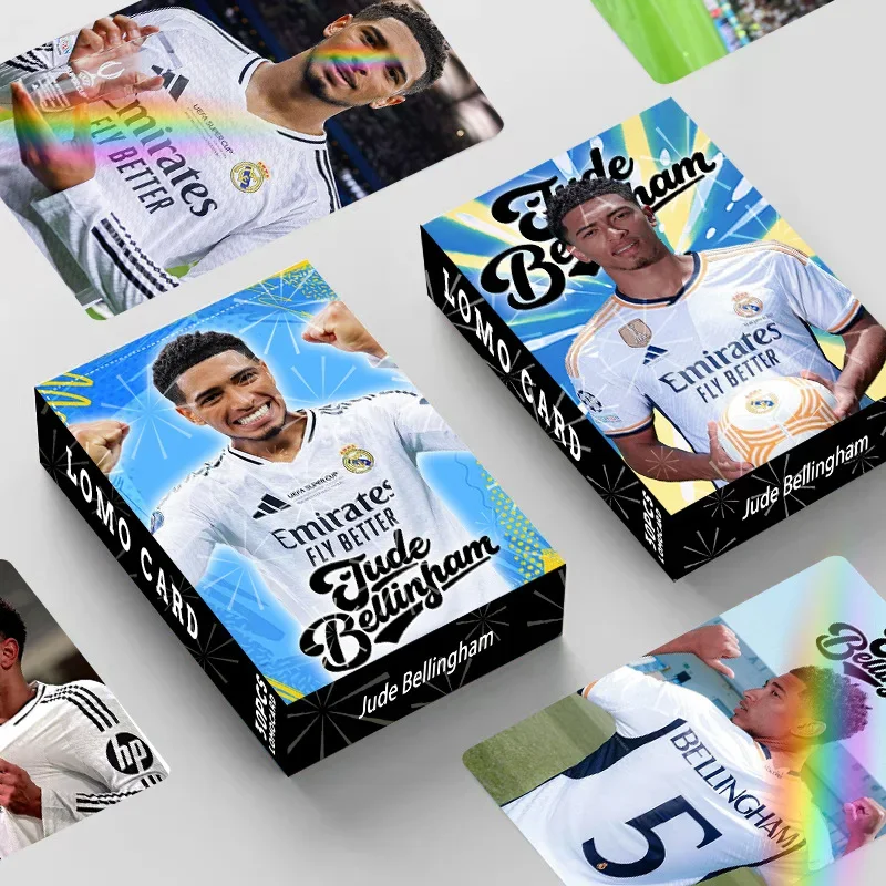 Jude Bellingham 30Pcs Laser Flash Holographic LOMO Cards Soccer Star Photo Cards Boxed Collectible Greeting Cards Gift Merch