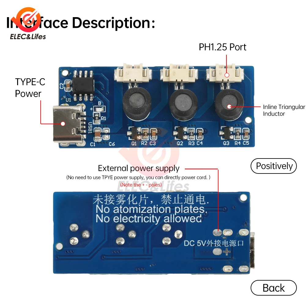 5V Tipo-C Mini Umidificatore Kit FAI DA TE Mist Maker e Driver Circuito 2/3 Fogger Atomizzazione Pellicola Atomizzatore Foglio Oscillante