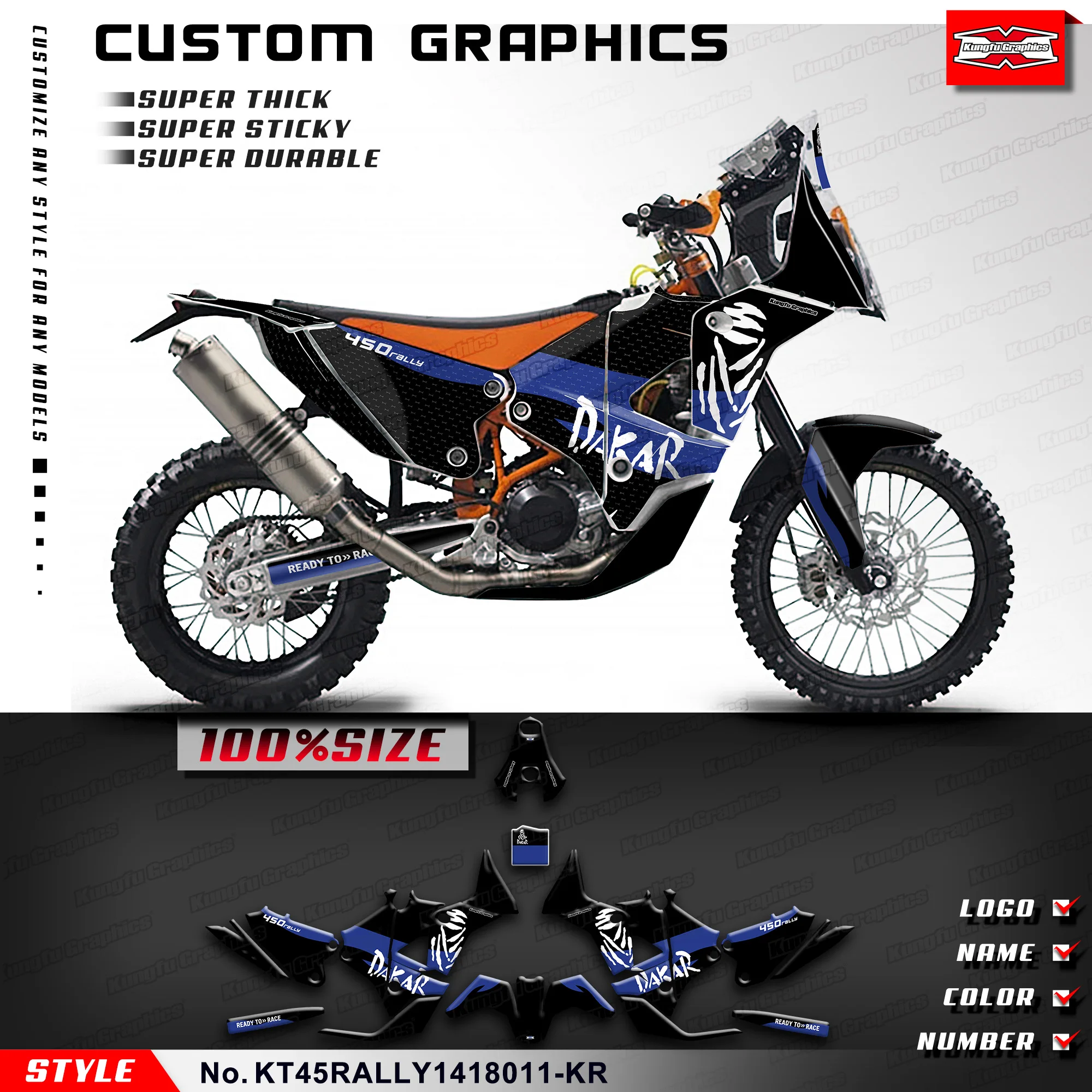 

Наклейки KUNGFU GRAPHICS, полные клейкие наклейки для KTM Husqvarna Rally 450 2014 2015 2016 2017 2018, KT45RALLY 1418011-KR