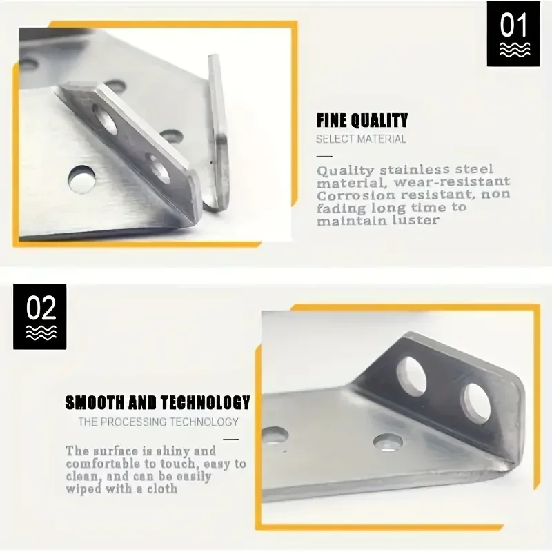 10Sets Thickened Stainless Steel Angle Code 90 Degrees Right Angle Fixed Bracket Furniture Connectors