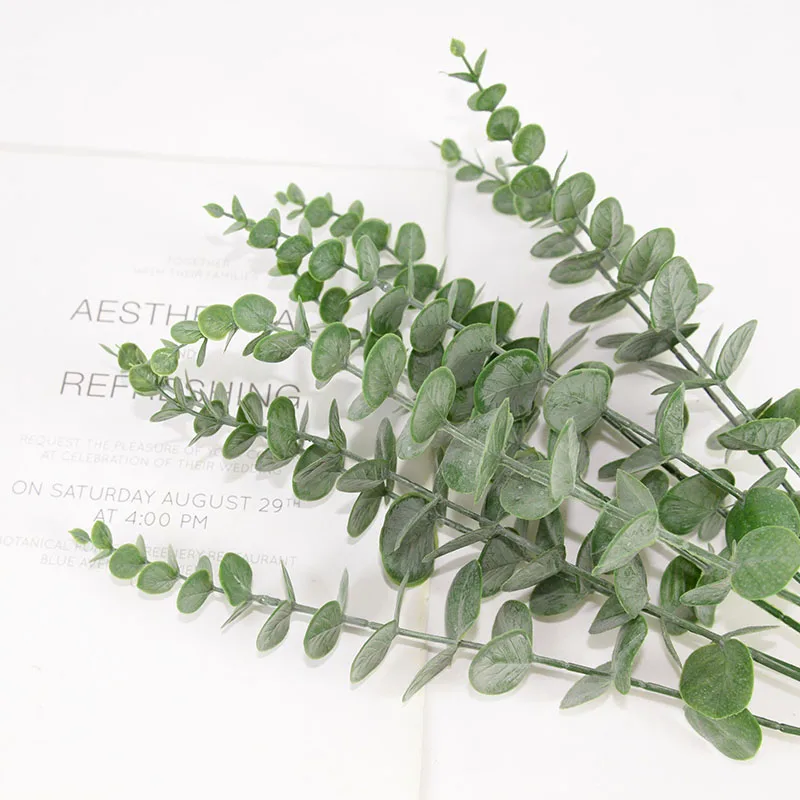 6/12/18 Uds hojas de eucalipto artificiales planta falsa rama verde para Navidad boda fiesta hogar jardín decoración corona flor