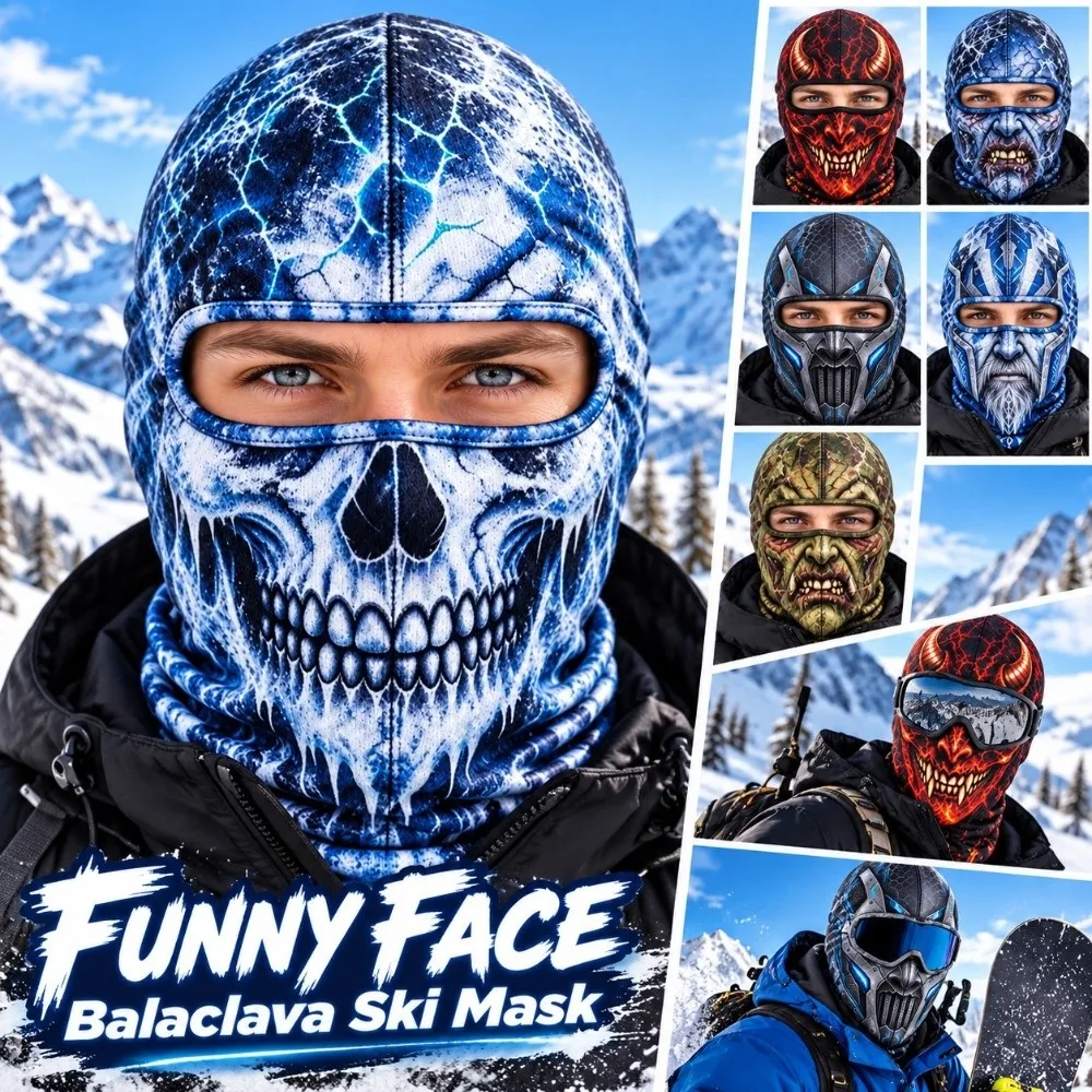 3D Printed Skull Demon Print Funny Ski Mask Full Coverage Quick Dry Balaclava Face Mask Windproof Breathable Eye Hole