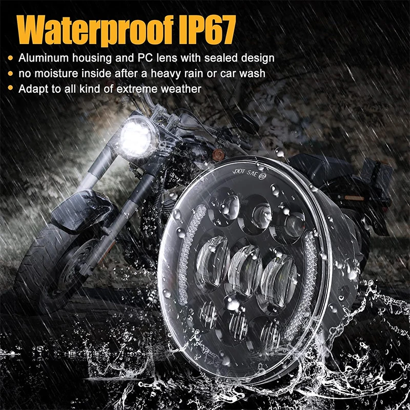 مصباح أمامي LED للدراجة النارية مقاس 5.75 بوصة مع هالة DRL وإشارة الانعطاف 5-3/4 بوصة كشافات أمامية للمحرك لـ Dyna Softail Deuce Wide Glide Sportster #2