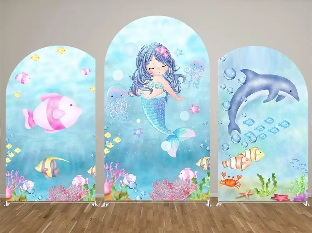 Spandex Arch Backdrop Cover Under The Sea Mermaid Theme Arch Frame Background Cover for Birthday Baby Shower Party Decoration