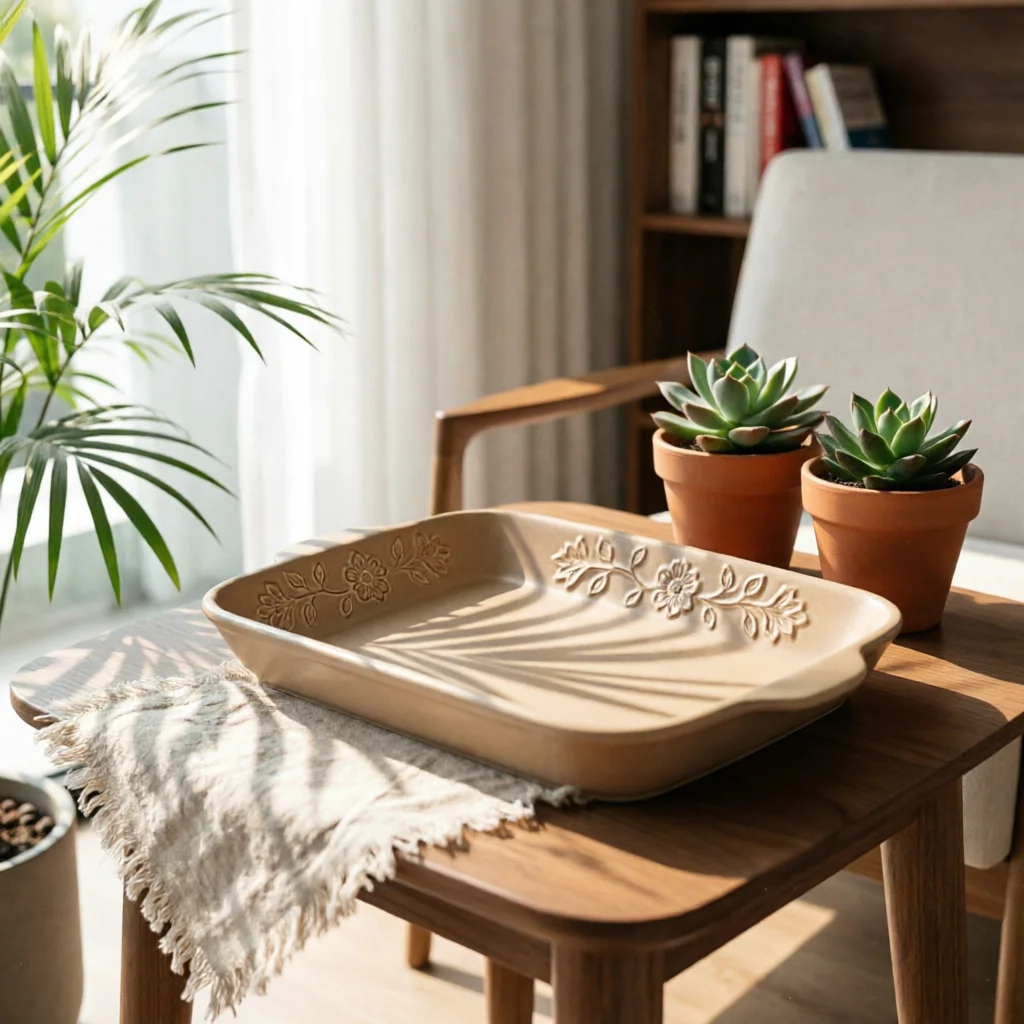 Wooden Tray with Horsehair Handmade Speckled Tray Vintage Retro for Coffee Table, Living Room