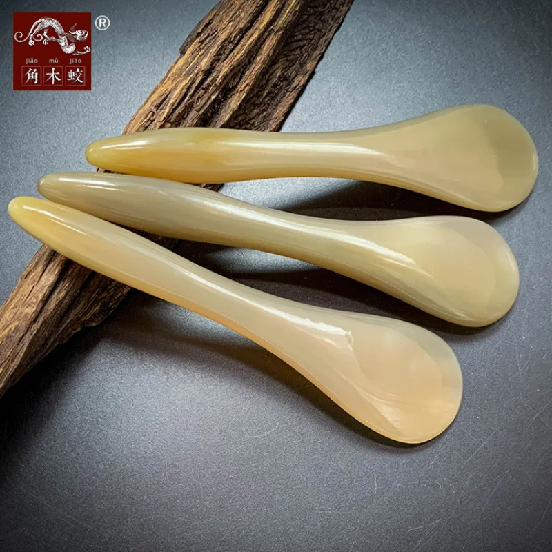 Horned Yak Horn Massage Beauty Stick, Racket-Shaped Scraping Board, Thick and Long