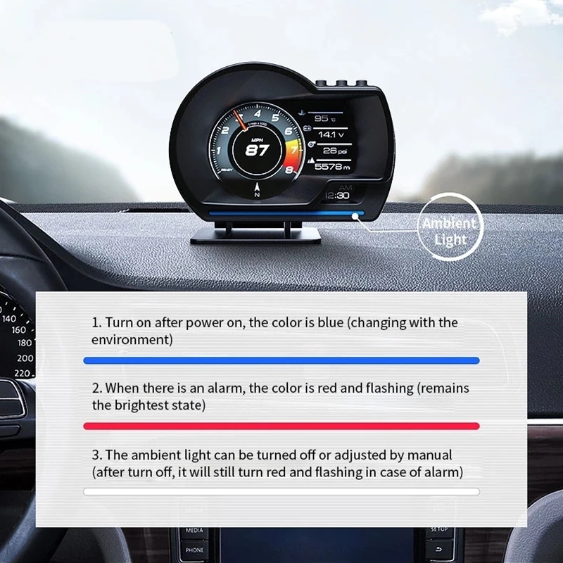Rhaxel Cars Universal OBD GPS Dual System Smart Head Up Display HUD Car Speedometer with Navigation Alarm Overspeed Warning