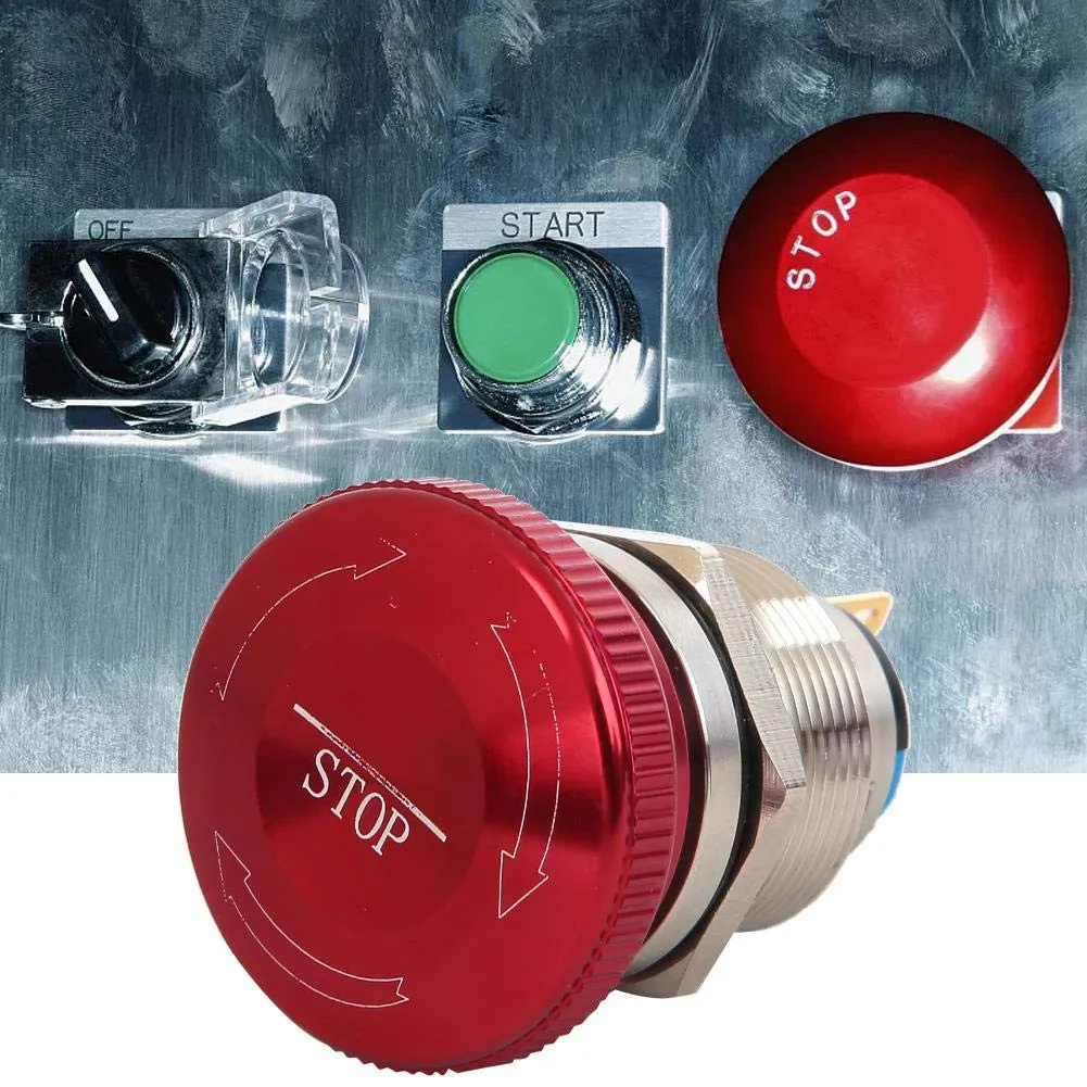 Adequately Sealed 22mm Mushroom Push Button Shutoff Switch Featuring Silver Alloy Contacts and Strong Durability