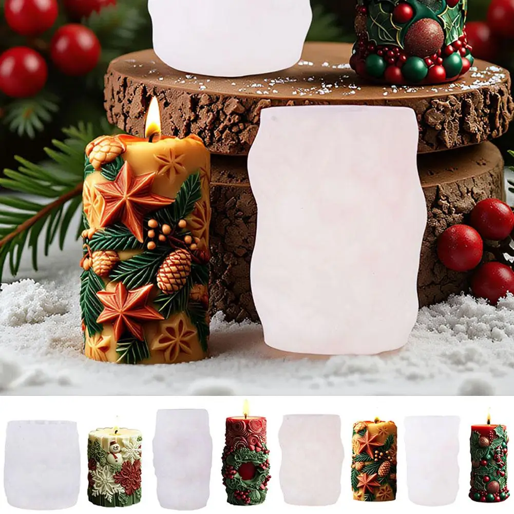 Schneeflocke Schneemann Säule Kerze Silikon Form Relief Beere Stechpalme Säule Gips Harz Form DIY Tannenzapfen Zweig Weihnachten Dekor
