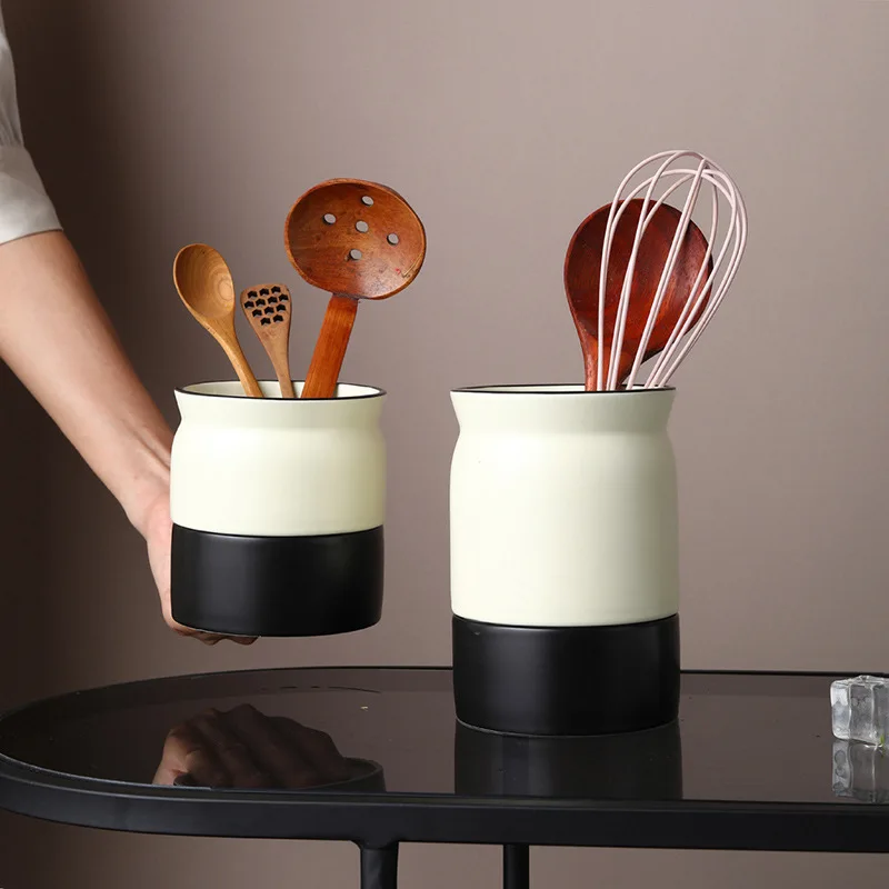 

Chopstick Barrel, Ceramic Household Water Drainage Tableware Barrel Kitchen Knife and Fork Storage Rack