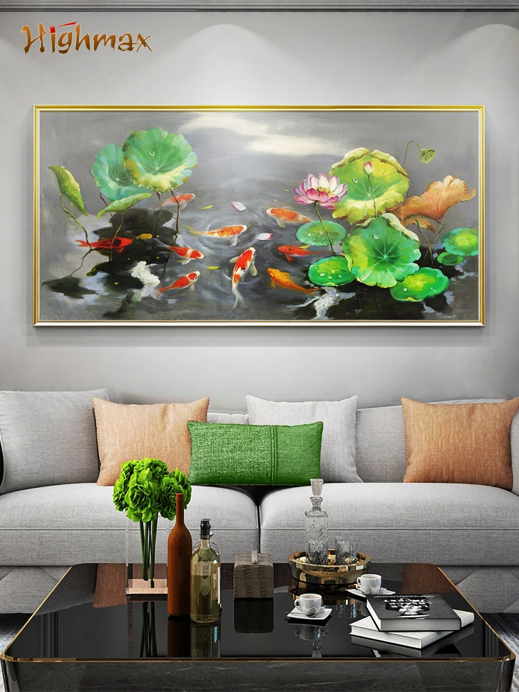 highmax Colorful Lake Scenery Posters Lotus Leaf Gold Fish Canvas Painting Wall Art Poster for Living Room Hotel Bedroom Decor