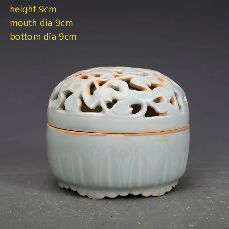 Antique Song Dynasty Porcelain Hutian Kiln Shadow Green Glaze Carving Flowers Hollow Out Incense Burner Antique Porcelain