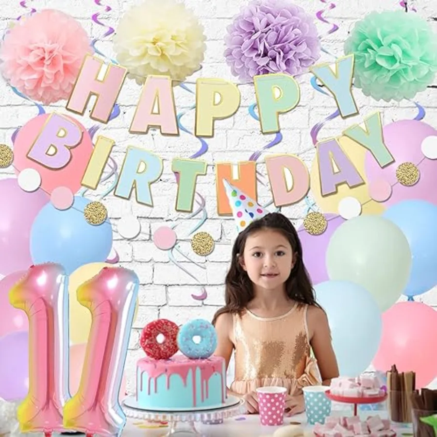 Dekorasi Ulang Tahun ke-11 Balon Angka 11 Gradasi Pelangi 40 Inci Spanduk Selamat Ulang Tahun Perlengkapan Pesta Ulang Tahun ke-11