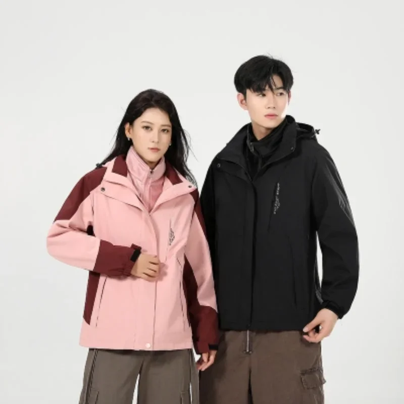 

Ветрозащитные водонепроницаемые пальто унисекс для бега на открытом воздухе, ветровка, модные походные парки для пар, мужские и женские куртки 3 в 1