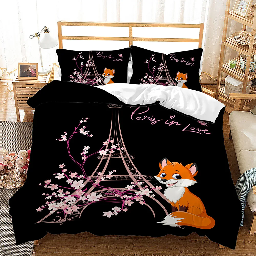 

Lovely Cartoon Fox Bedding Set Animal Bed Linen Quilt Duvet Cover Set Home Decor Twin Single Queen King Size Fashion Kawaii Gif