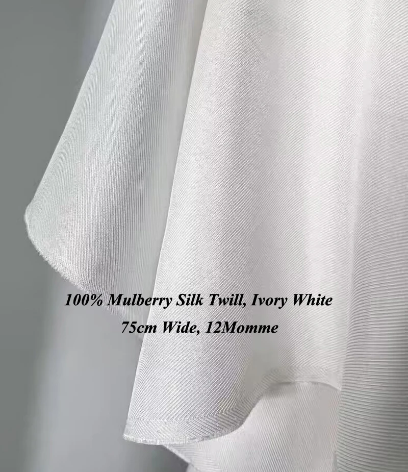 29\'\' Wide 12 Momme Mulberry Silk Twill Fabric Dress Shirt Scarf Coat Lining Material Natural White Pure Silk