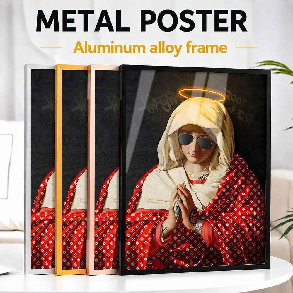 Modern Street Saint Portrait Framed Aluminum Metal Poster Customized Pop Concept Wall Art Designed For Loft And Trend Lovers