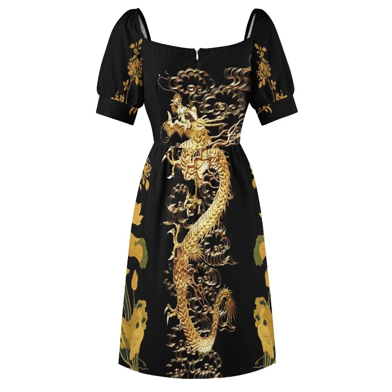 GOLD DRAGON IN BLACK,Egret,Lotus,Green GoldFloral Sleeveless Dress dresses for woman 2023