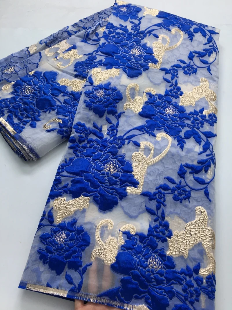 

Парчовая кружевная ткань, африканская высококачественная позолоченная жаккардовая кружевная ткань, роскошная для шитья вечернего свадебного платья, 2,5 ярда2394