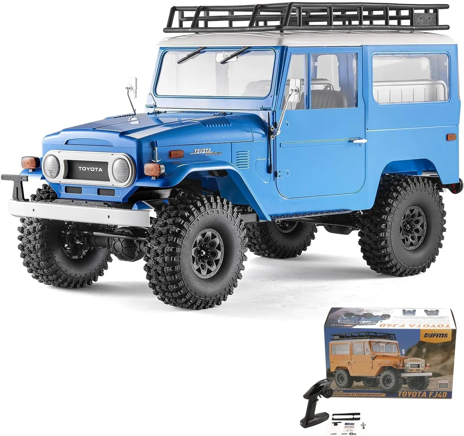1/10 Scale RC Rock Crawler Toyota Land Cruiser FJ40 S 4x4 Offroad Hobby Model Car with Remote Control Lighting, 550 Brushed Motor for Adults, Blue