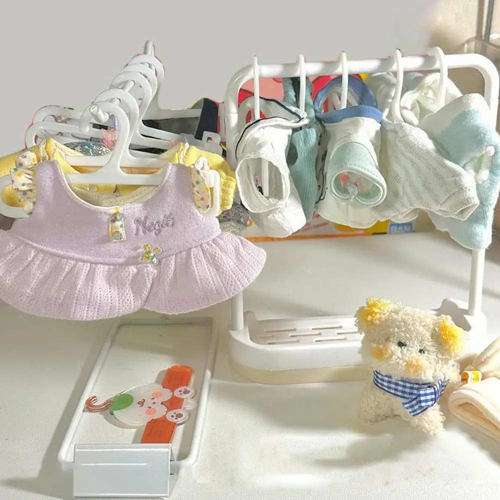 Doll Clothes Hanger For Labubu Mini Clothes 17cm Dolls Clothes Hanger Garment Support Rack Drying Rack Shoe Rack Doll Accessory