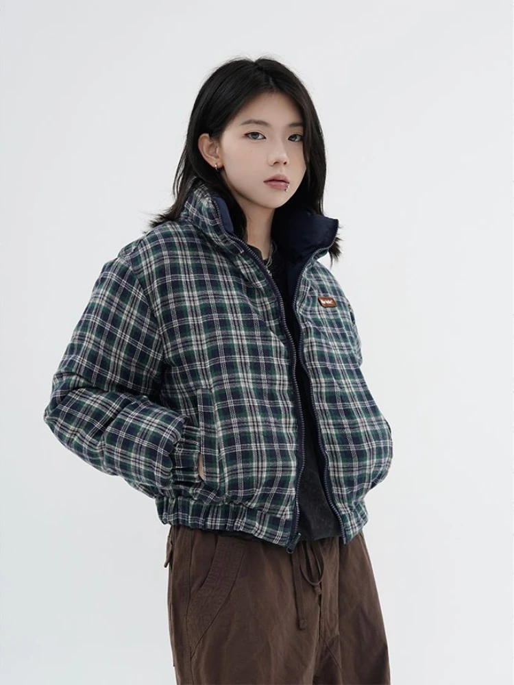 Winter Cropped Thicken Jacket Women Double-sided Retro Korean Style Cotton Padded Parkas High Street Vintage Loose Pocket Coat