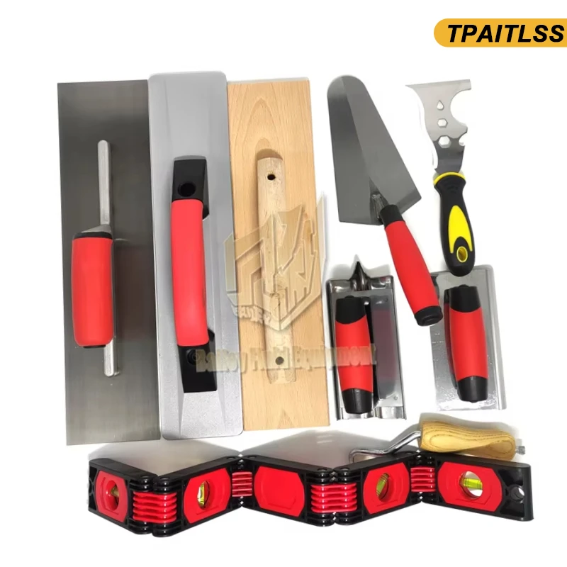 NEW Hot selling 10 Piece  Masonry Hand Tool Set Including Smoothing Trowel Measuring Trowel Grout Mill Edge Cutter Spirit level