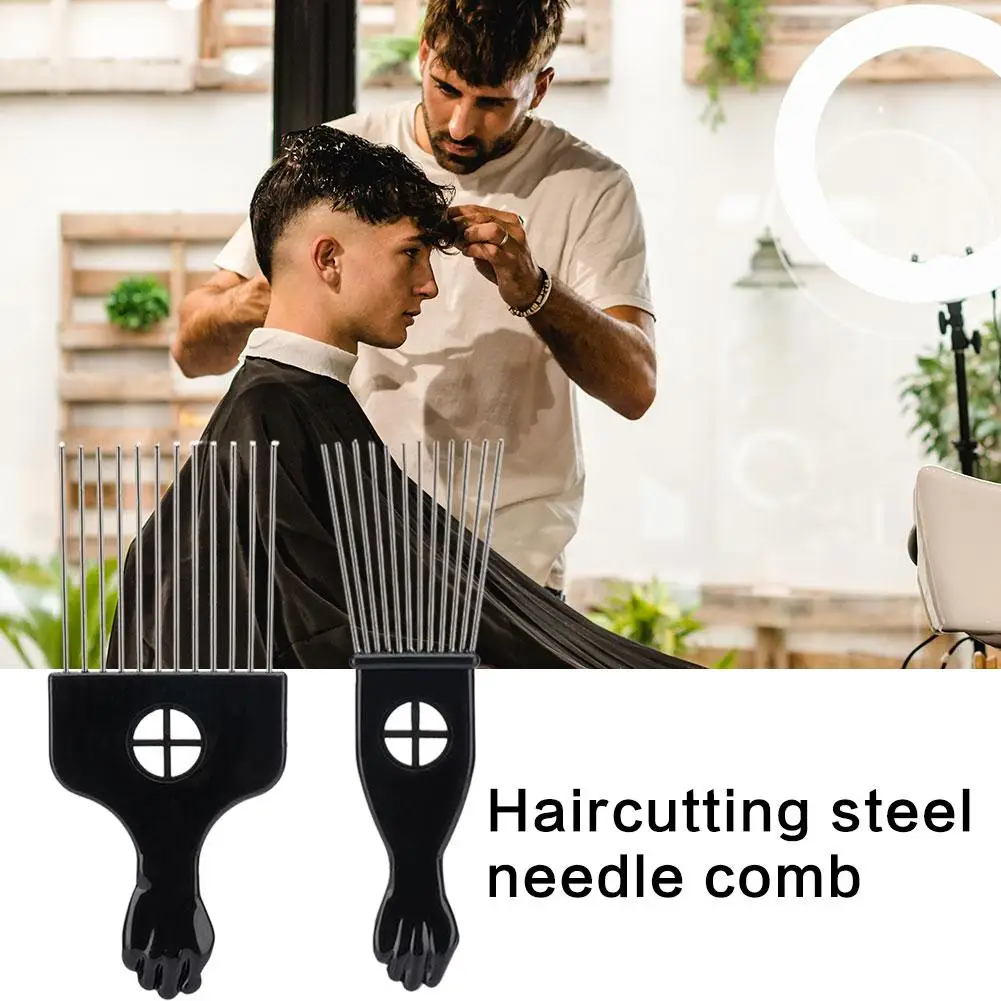 1/2 قطعة معدن أسود أمريكي أفريقي اختيار مشط الصلب إبرة مشط الشعر لتصفيف الشعر أداة تصفيف صالون حلاقة الملحقات #4