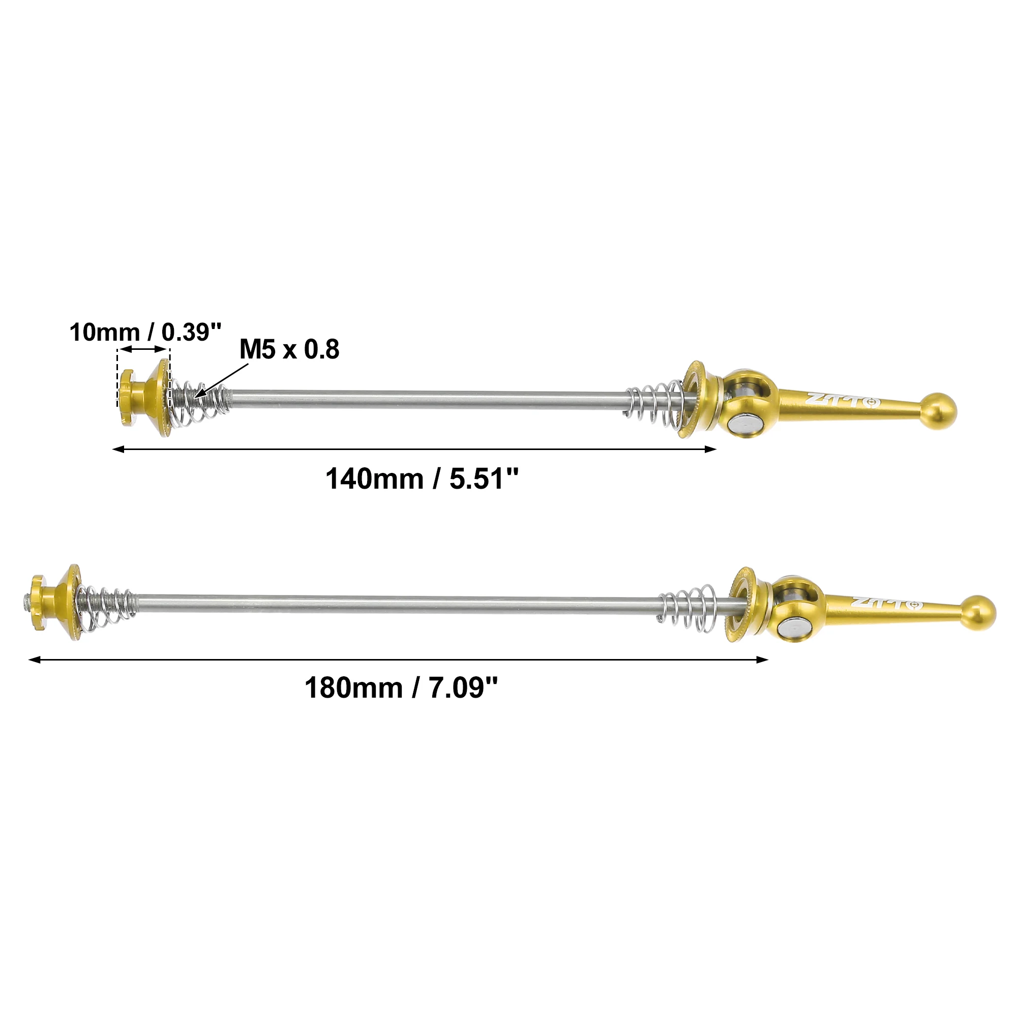 

X Autohaux 1 пара велосипедных быстроразъемных осей, шампуры, рычаг, передняя и задняя ось велосипеда, ступица колеса 140 мм, 5,51 дюйма, 180 мм, 7,09 дюйма, золотой тон