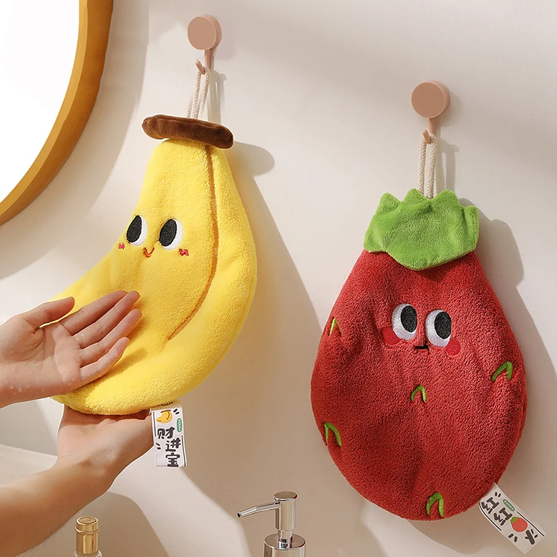 Asciugamano da cartone animato Asciugamani da cucina con frutta carina Asciugamano da appendere assorbente Panno per la pulizia della cucina Asciugamano ad asciugatura rapida per il bagno