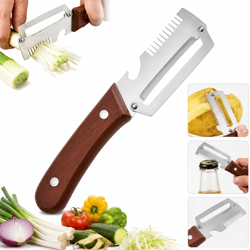 New Paring Knife Ergonomic Wood Handle Knife Stainless Steel Vegetable Peeler with Wooden Handle 2-in-1 Fruit Potato Peeler