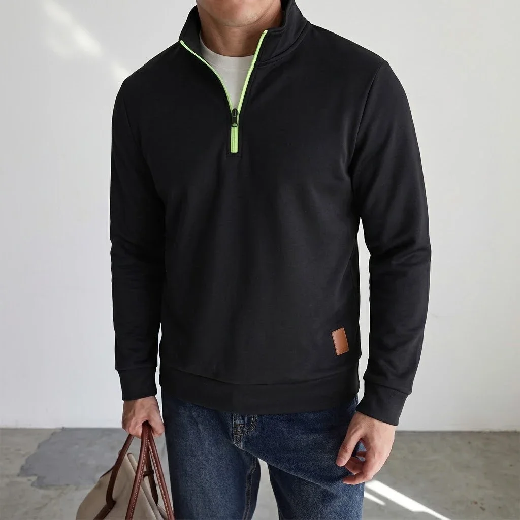 Mens Quarter Zip Sweat Top Long Sleeve Cozy Autumn Thermal Jumper Relaxed Athletic Jogging Gym Workout Activewear Work Outerwear