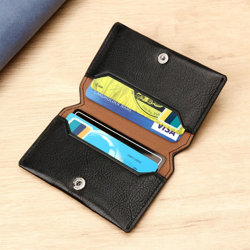 

RFID из натуральной кожи, двойной кошелек для карт, мужской мини-держатель для банковских карт, роскошный маленький тонкий чехол для кредитных карт высокого качества