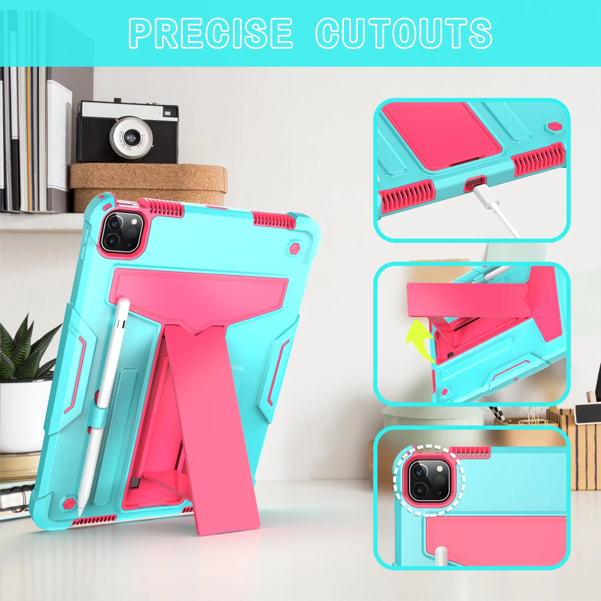 iPadケース 第7世代 第8世代 第9世代 第10世代 Air 第3世代 第4世代 第5世代 Pro 11インチ Mini 第6世代 ブラケットスタンド キックスタンド 厚型 ハード 耐衝撃 タブレットカバーケース