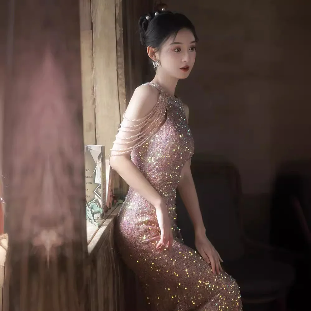 

Ele Host Long Sve Me Dr Evening Gown Formal Ball Attire acious Aosphere High-End Feeling New 2025 Model