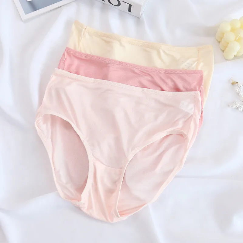 

3 Pairs/lot 100% Mulberry Silk Women Panties Underwear Lingerie M L2XL Briefs