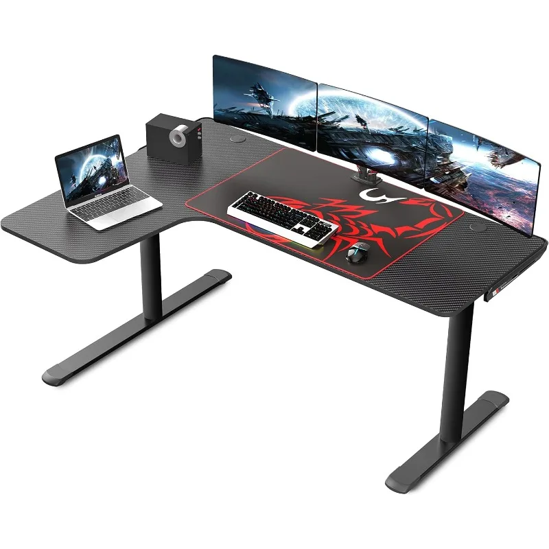 L Shaped Gaming Desk, 60 Inch L60 Home Office Corner PC Computer Gamer Table Large Writing Workstation Gifts w Mouse Pad