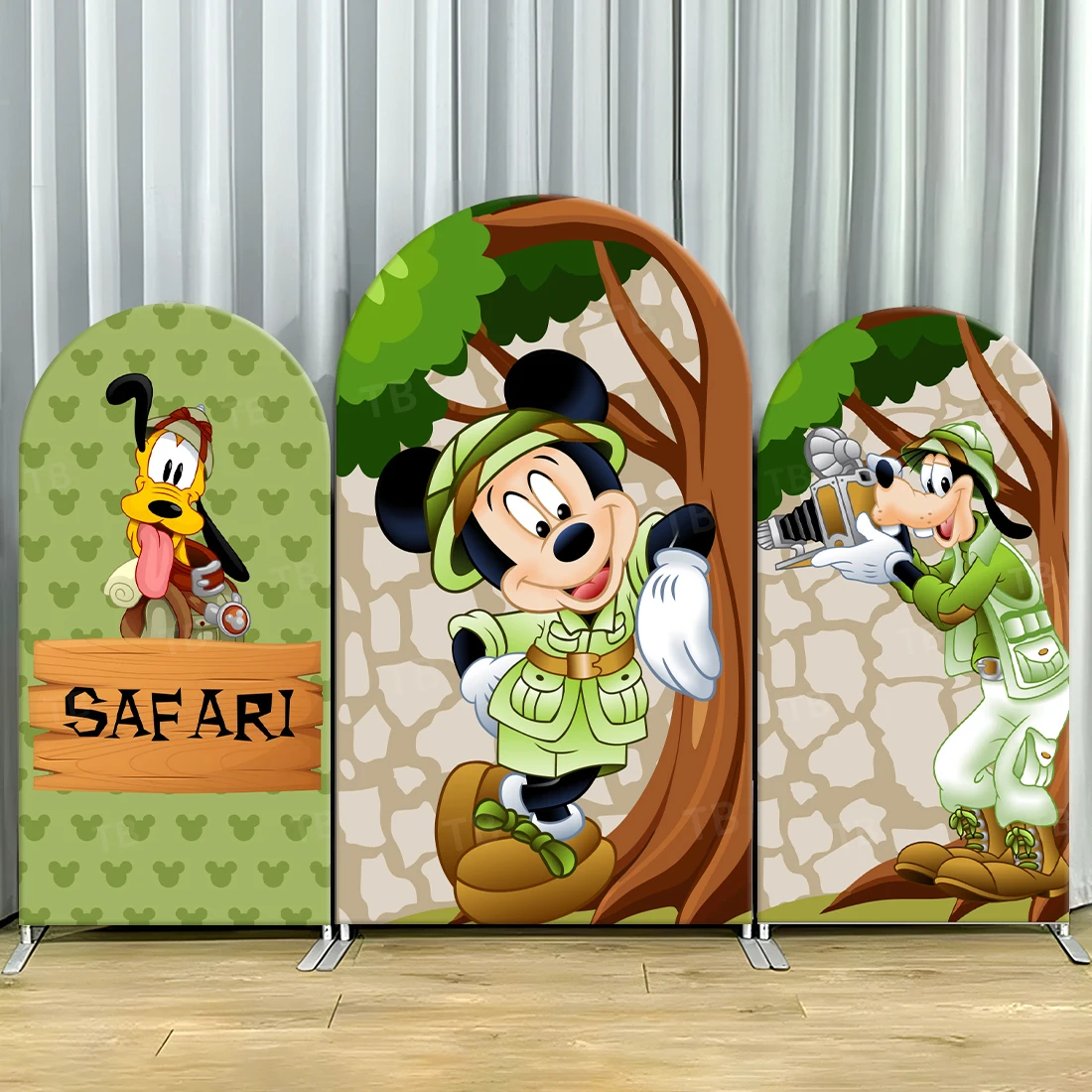 

TB Disney Mickey Mouse Theme Arch Backdrop Cover Goofy for Kids Birthday Party Decor Photo Background Wall Baby Shower Props