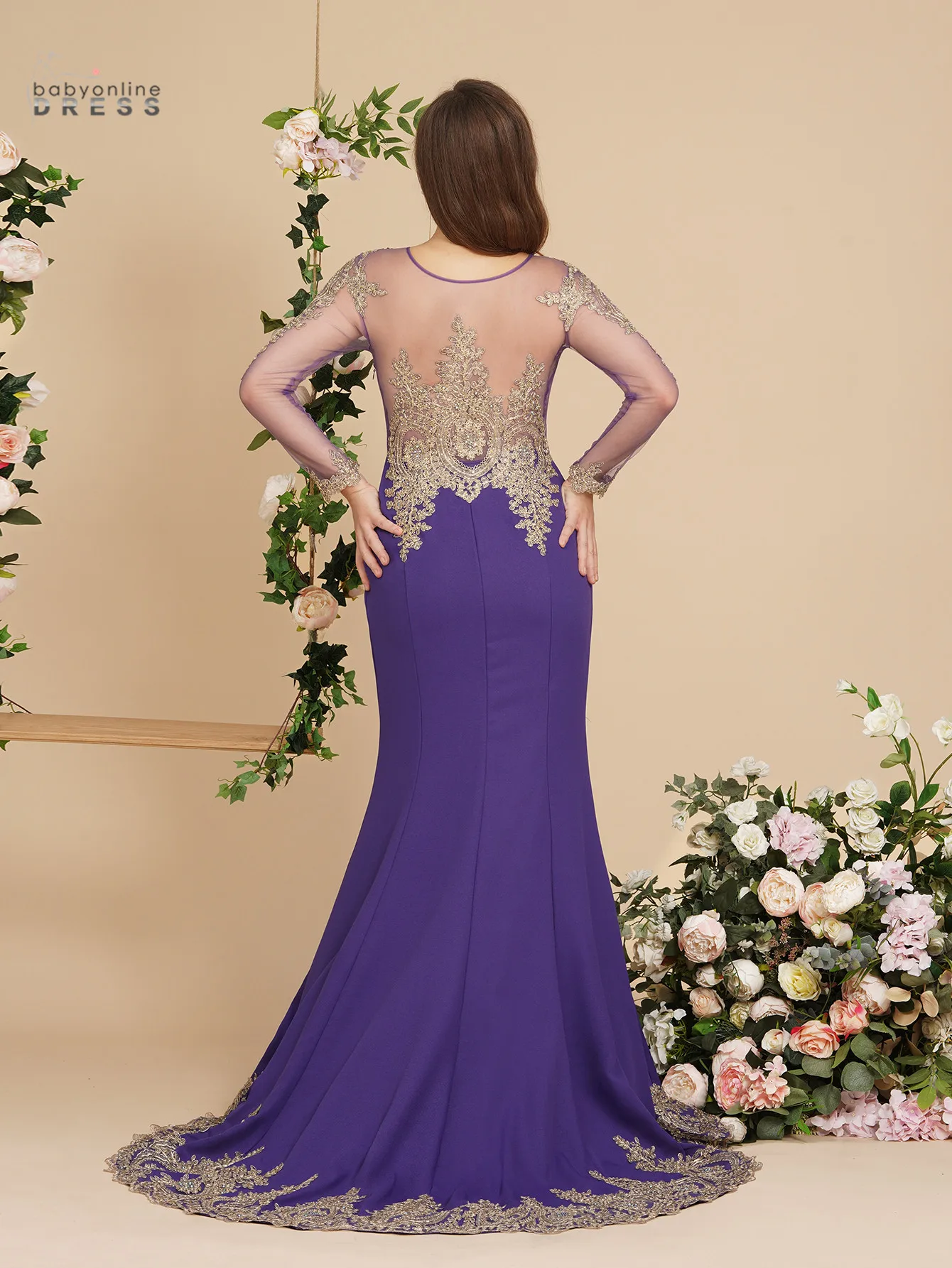 Long Mermaid Prom Dresses Women Elegant Long Sleeve Illusion Lace Applique Bodice Formal Evening Party Gowns robe de soirée