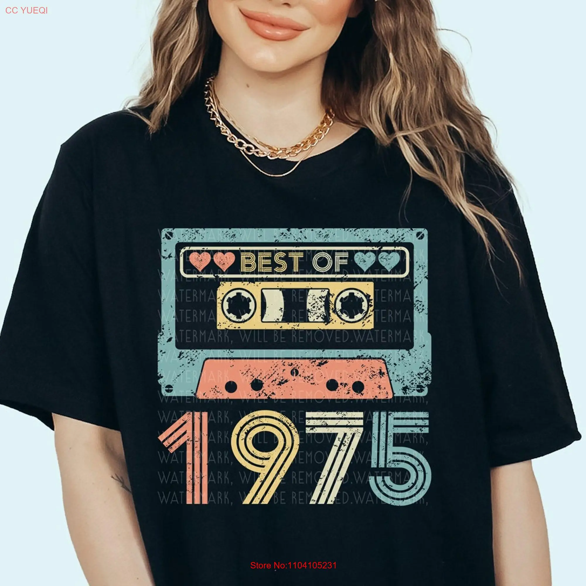 Vintage Best of 1975 T Shirt 49th Birthday For Women Retro Cassette Turning 49 long or short sleeves