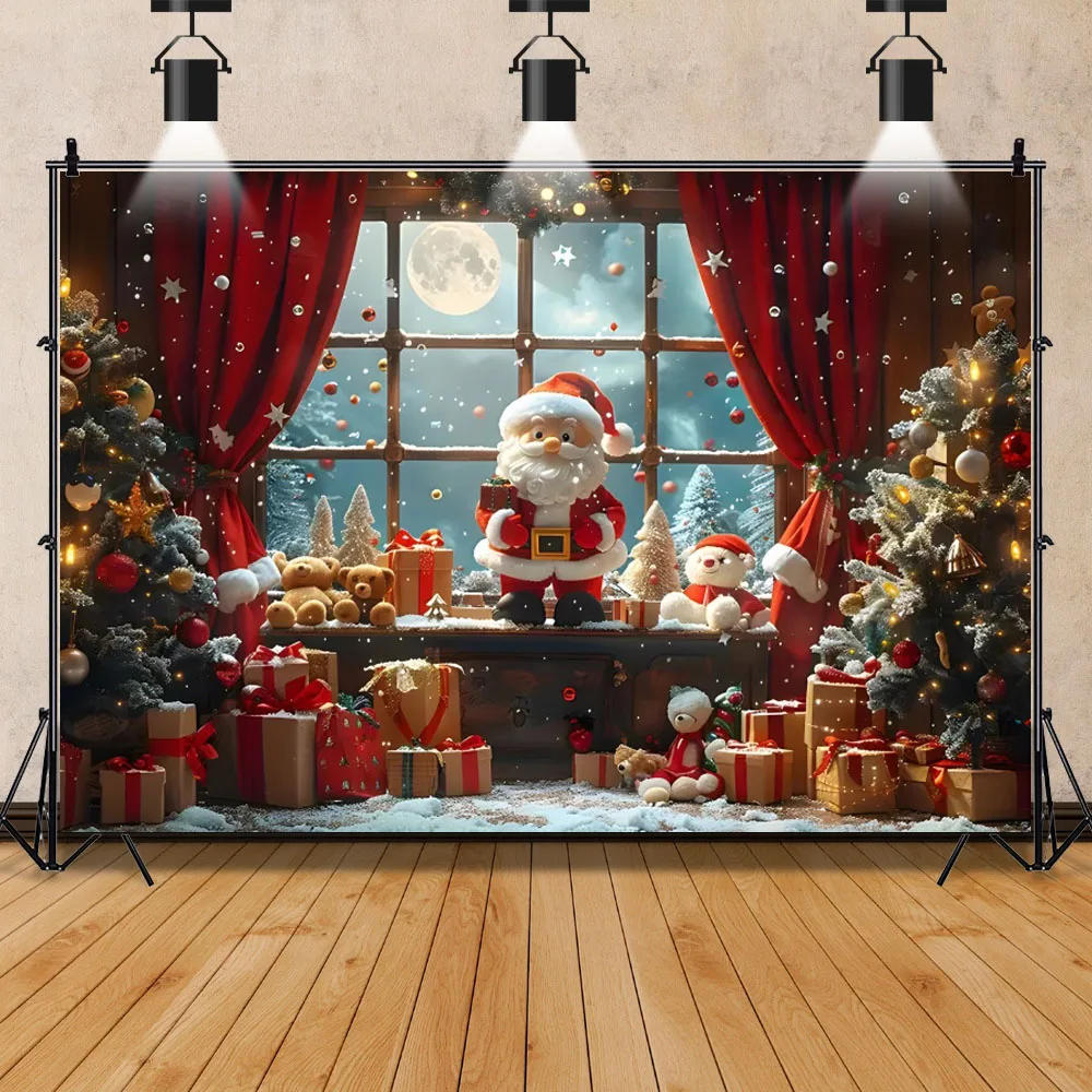 Christmas Backdrop Xmas Tree Santa Claus Gift Window Fireplace Baby Family Portrait Photography Backgrounds for Photo Studio