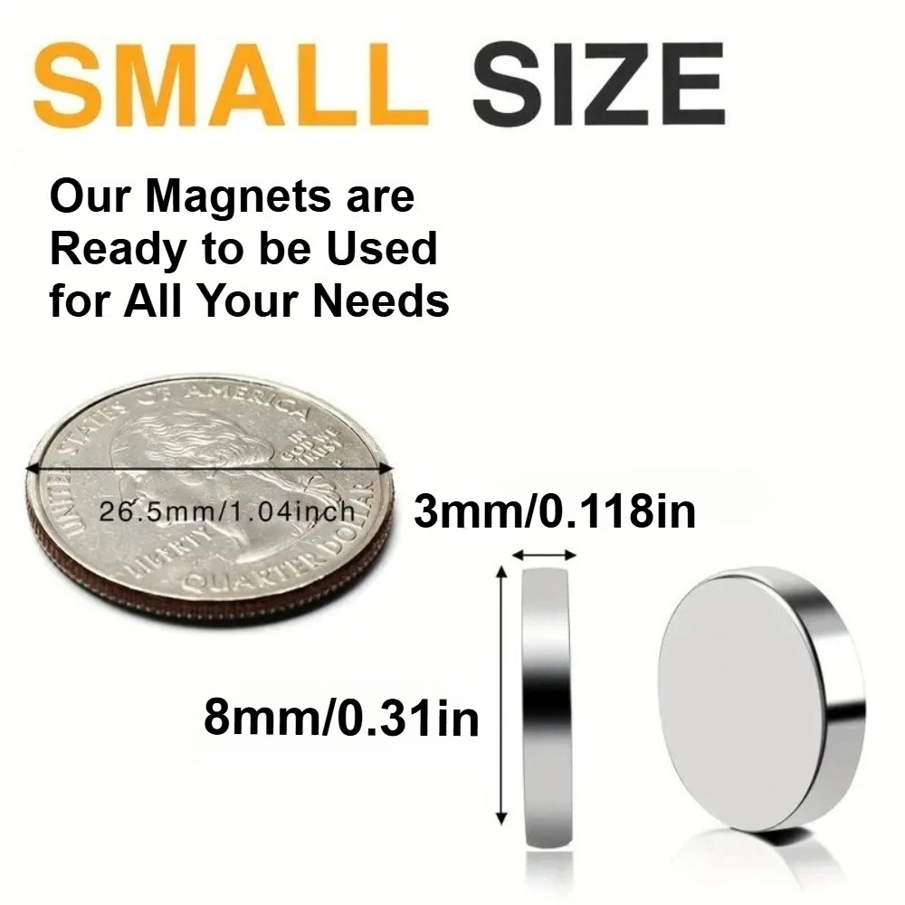 6.5×1.58/8×2/8×3mm round mini magnets, ideal for securing parts, experiments, whiteboards, etc.Invisible yet strong and durable.