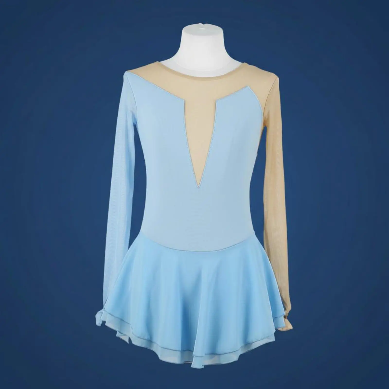 Elegant Girls Ice Skating Dress with See Through Mesh Long Sleeve Flexible Competition Wear for Practice